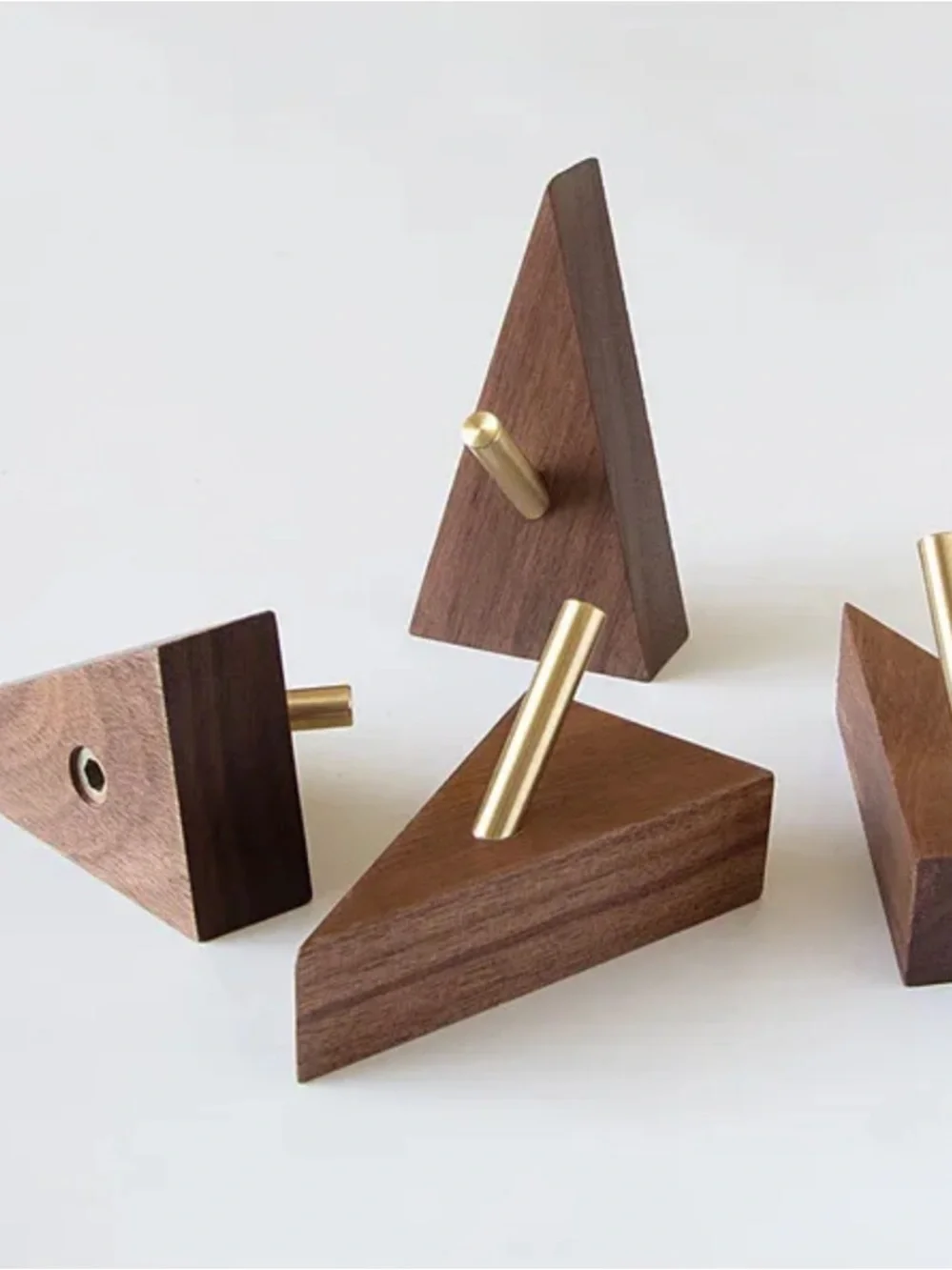 Wood Triangle Wall Hook with Brass Peg - Brown